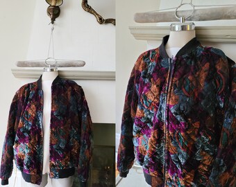 80s velvet bomber jacket floral quilted coat