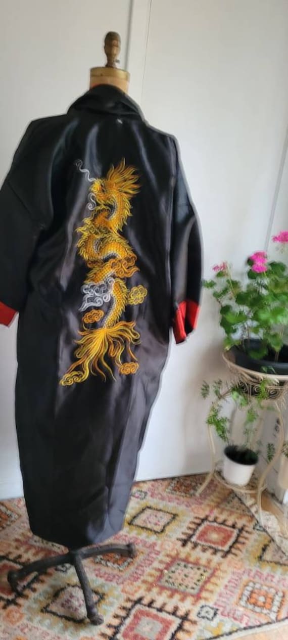 Vintage  mens smoking jacket Large - Asian print … - image 7