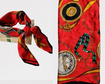 Vintage red silk scarf by  Alfred sung  large 34 by 34inches