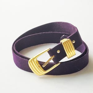 Vintage purple fabric belt with goldtone buckle by century Canada
