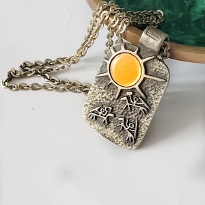 Vintage R Tennesmed Pendant pewter Sweden Modernist People  necklace