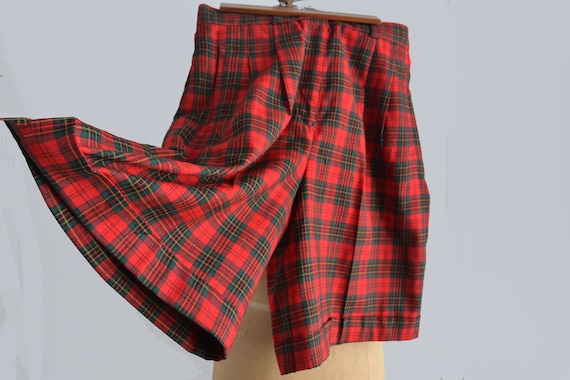 Vintage Red Tartan Plaid Shorts | Wool Shorts | Hi