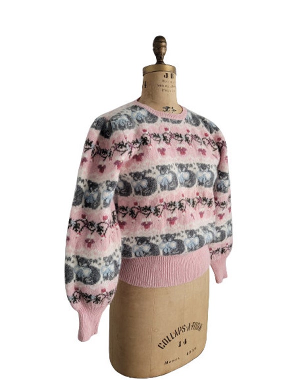 80s  Susan Bristol cat sweater pink novelty wool … - image 3