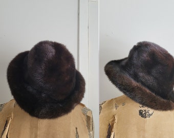 Dark Brown mink hat  with large brim