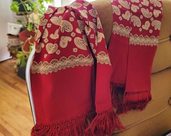 vintage DKNY mens red silk scarf with fringes,men opera foulard,gift for him