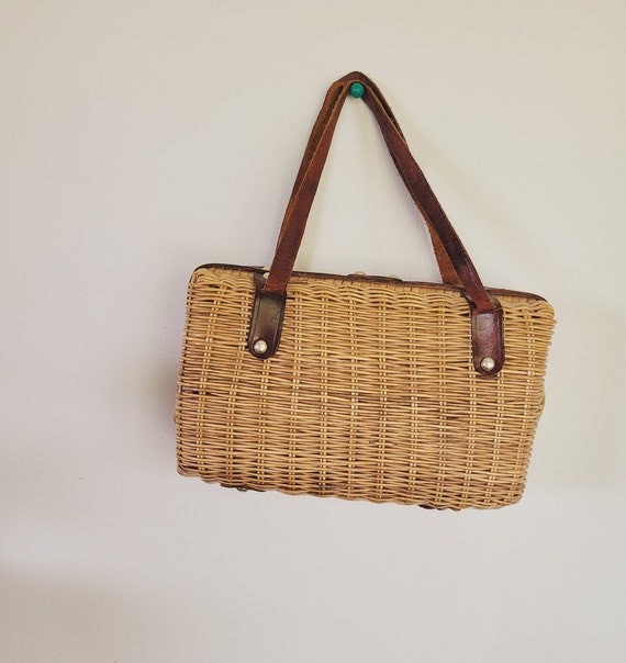 Vintage wicker bag , Micro wicker handbag with le… - image 6