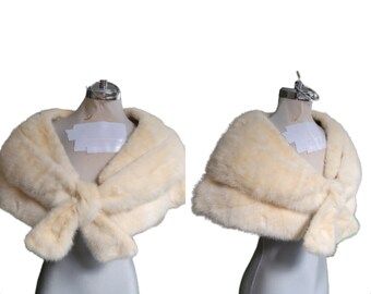 50s creamy white  mink stole  winter wedding fur wrap shawl