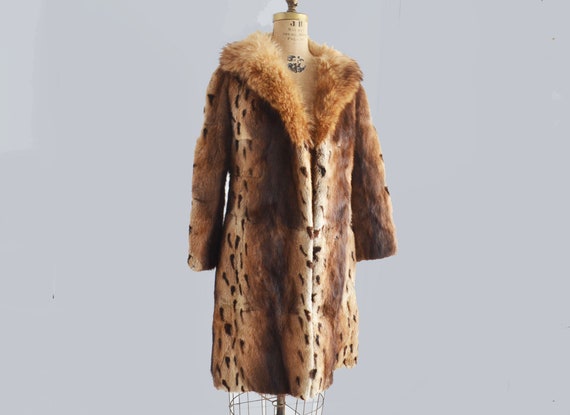 Vintage Muskrat fur leopard print coat animal pri