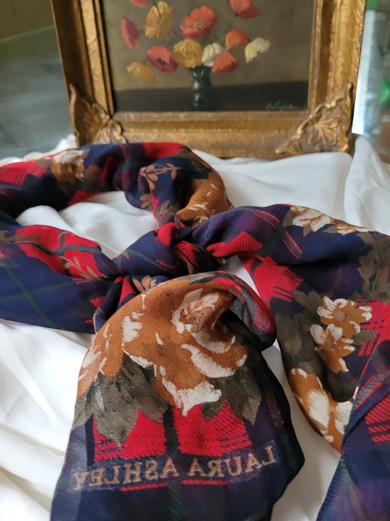 Vintage Laura Ashley silk scarf floral semi sheer… - image 2