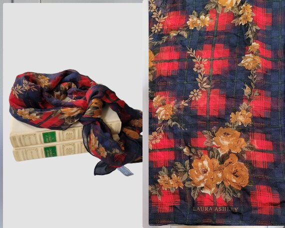 Vintage Laura Ashley silk scarf floral semi sheer… - image 3