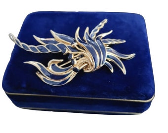 Vintage ORENA PARIS brooch goldtone blue enamel pin