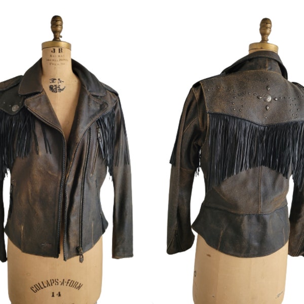 Vintage Leather Harley Davidson Fringe Jacket Etsy