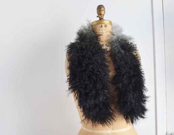 vintage curly lamb fur scarf Tibetan fur two tone