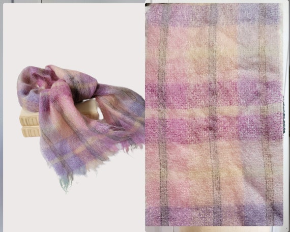 Vintage Woven Mohair  Scarf Wrap Mauve pink cream… - image 1