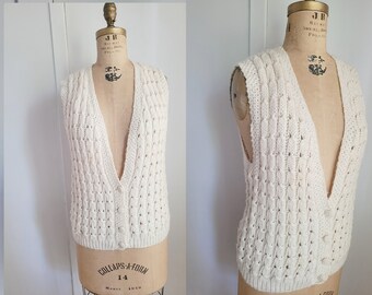 Vintage  creamy white   hand knit  sweater vest