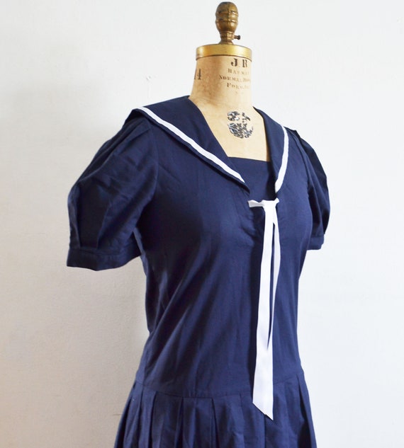 LAURA ASHLEY Sailor Dress, Blue Nautical Cotton si
