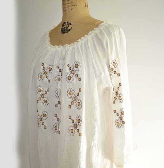 70s Gauze Embroidered dress crochet lace dress