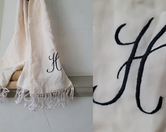 vintage  H monogram mens  creamy white scarf  men  art deco muffler opera foulard,gift for him