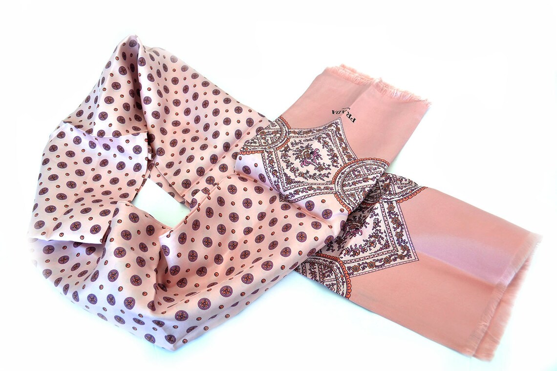 Mens Silk Scarf PINK By PRADA Paisley Opera foulard Pink Etsy
