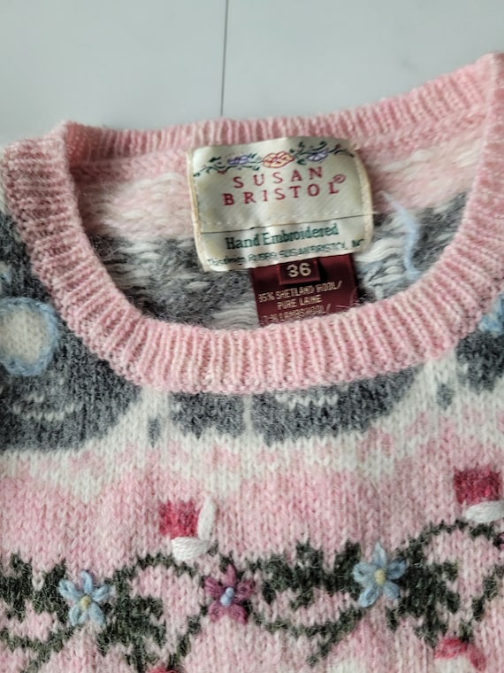 80s  Susan Bristol cat sweater pink novelty wool … - image 7