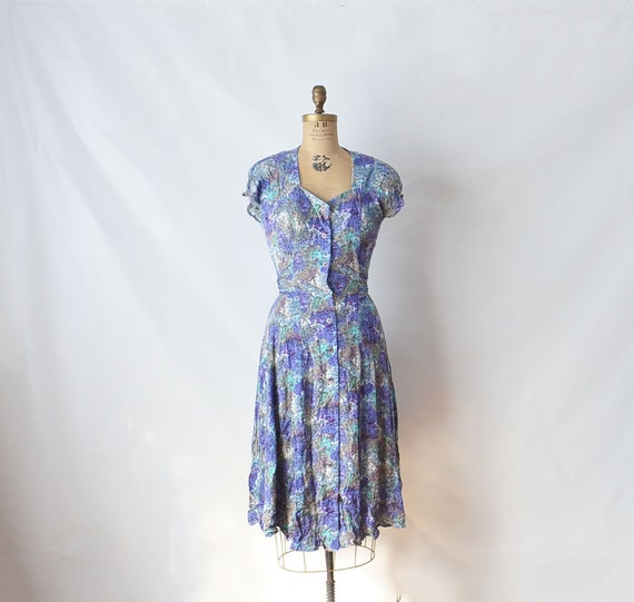 80s Carole Little Blue Abstract floral Dress
