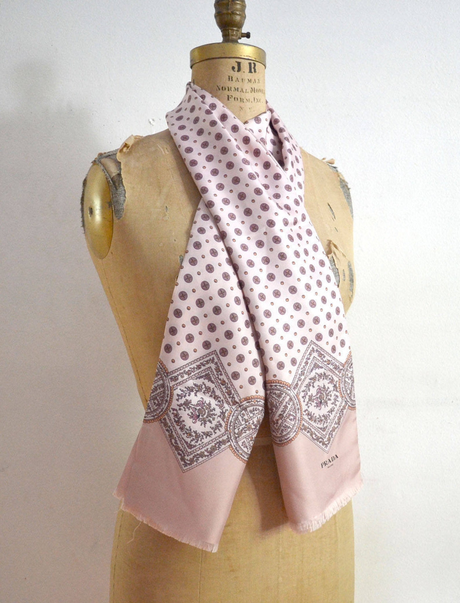 Mens Silk Scarf PINK By PRADA Paisley Opera foulard Pink Etsy