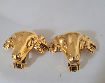 Vintage goat head goldtone earrings clip on