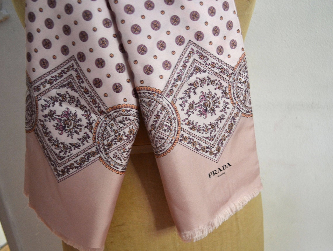 Mens Silk Scarf PINK By PRADA Paisley Opera foulard Pink Etsy