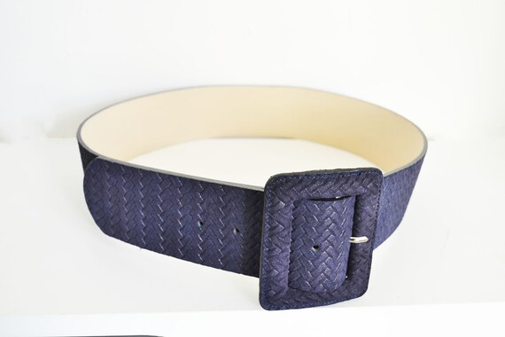 Punto Fibbia leather belt Made in Italy Wide blue