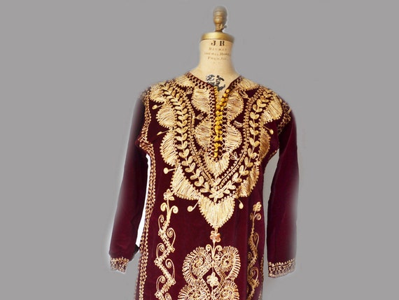vintage kaftan dress, velvet embroidered caftan,Ka