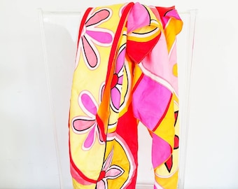 pink Silk Scarf-Echo  floral silk Scarf-Yellow geometric scarf