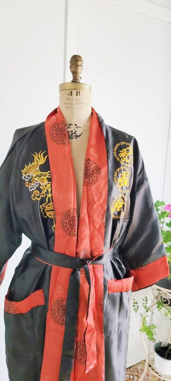 Vintage  mens smoking jacket Large - Asian print … - image 4