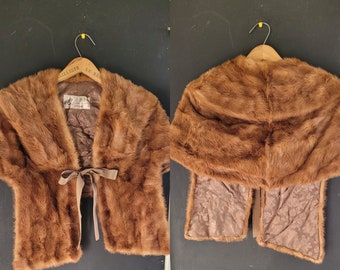 Vintage mink fur stole  wrap shawl with ribbons