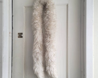 Vintage white curly lamb fur boa scarf shearling sheepskin