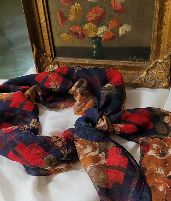 Vintage Laura Ashley silk scarf floral semi sheer… - image 1
