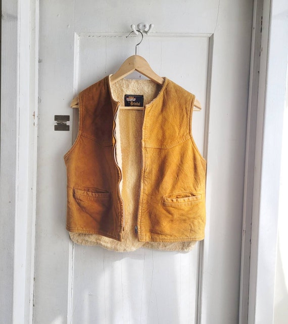 Vintage suede Faux Shearling vest waistcoat by Br… - image 2