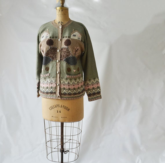 80s Rene Derhy Scenic Cardigan Sweater Novelty Ma