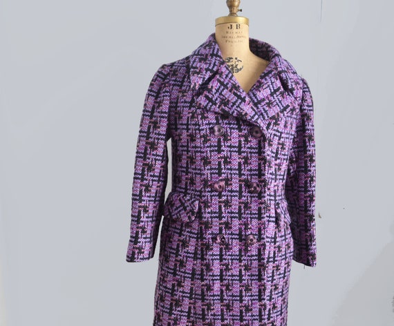 60s Wool Coat plaid purple