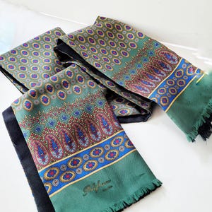vintage Polifroni Milano   men&#39;s silk  scarf, Green opera foulard, gift for him