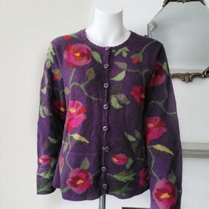 vintage purple alpaca floral  sweater cardigan handmade