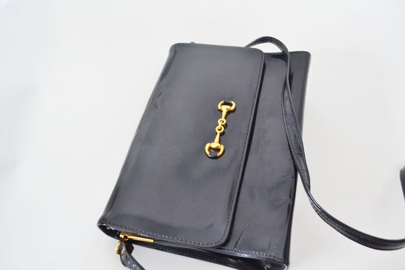 vintage patent leather horse bit bag Made in Canada