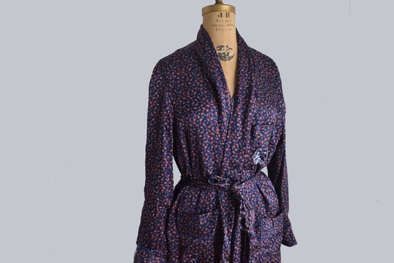 Vintage Mens smoking jacket blue Robe - image 1