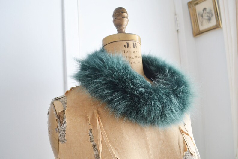 Vintage Green fox fur headband cowl scarf image 1