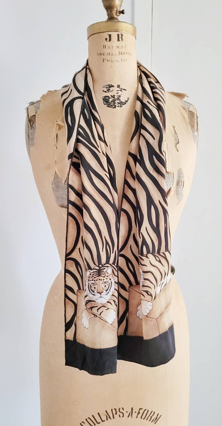 Gant Gaither Large Colorful Silk Scarf Tiger/Jungle Print for Baar & - Ruby  Lane