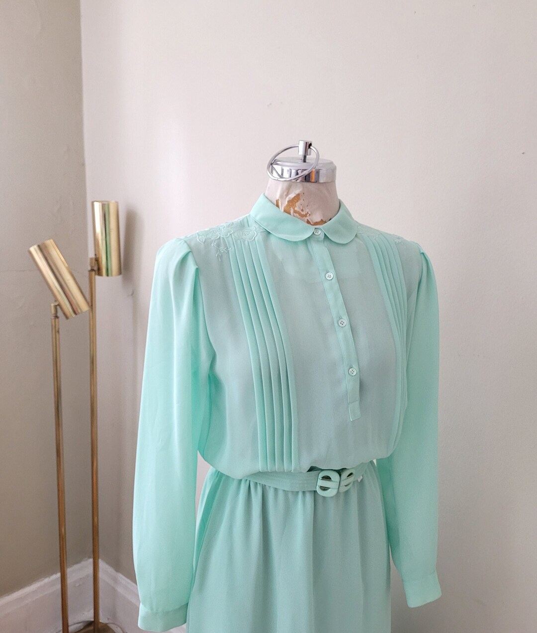 20270 Mint Green Sheer Tulle Sleeve Shimmer Dress
