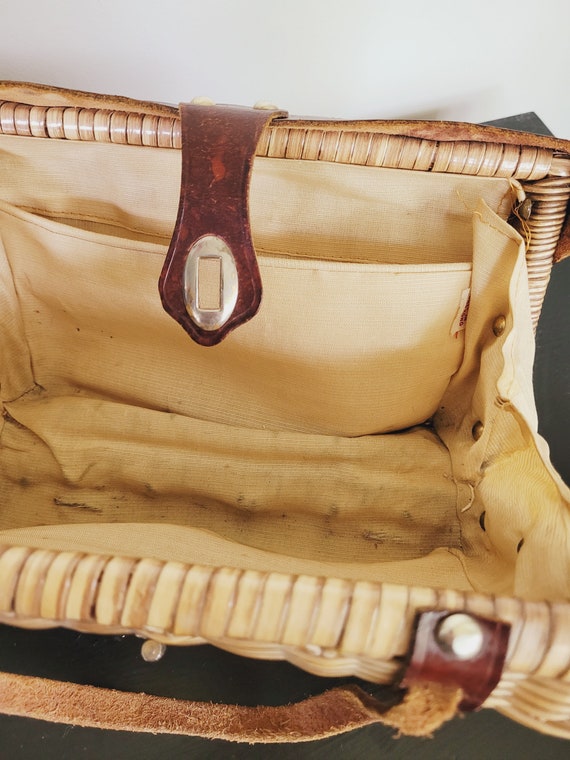 Vintage wicker bag , Micro wicker handbag with le… - image 8