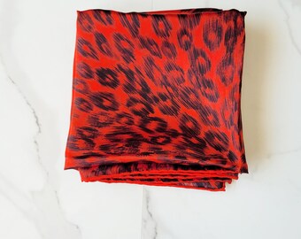 Vintage Contessa Silk Scarf red and black animal print   26 by 26inches