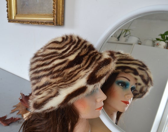 Faux leopard Real mink fur hat with Brim