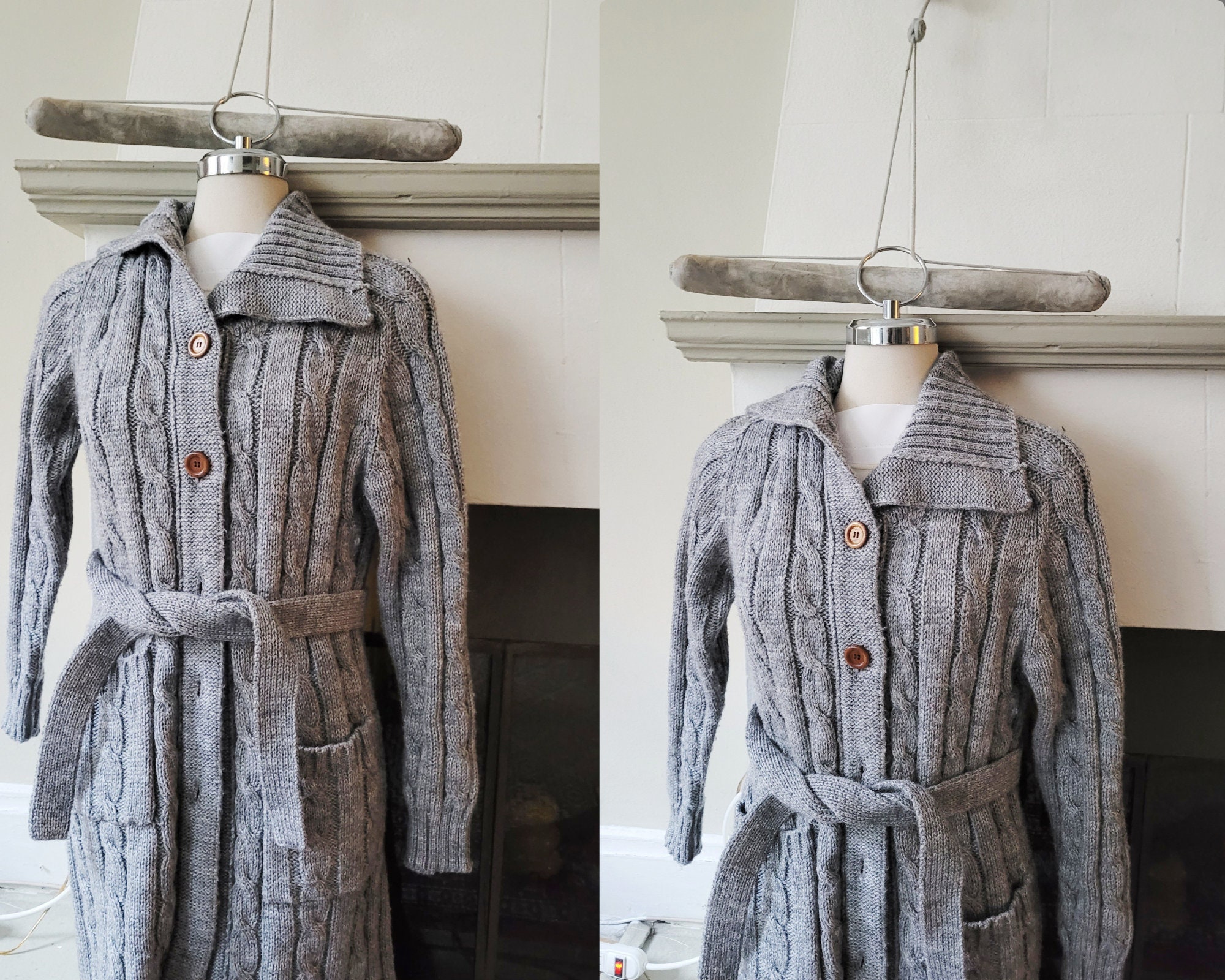 Belted cable knit cardigan discount