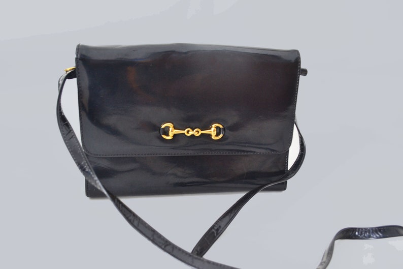 vintage patent leather horse bit bag Made in Canada